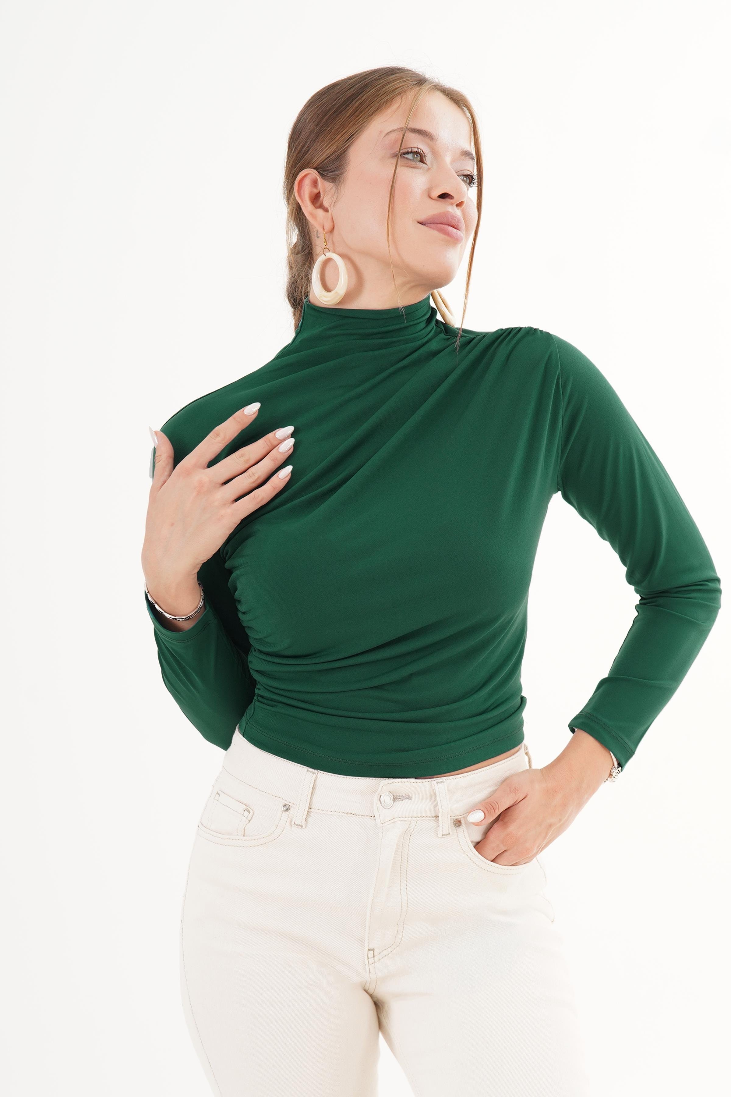 Omuz ve Bel Büzgülü Dik Yaka Toptan Bluz Stok Kodu 4847